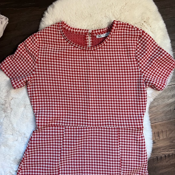 Zara Red Gingham Mini Dress Size Large - Picture 7 of 10